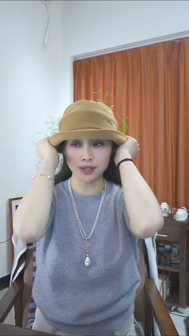 纯棉卡其色渔夫帽