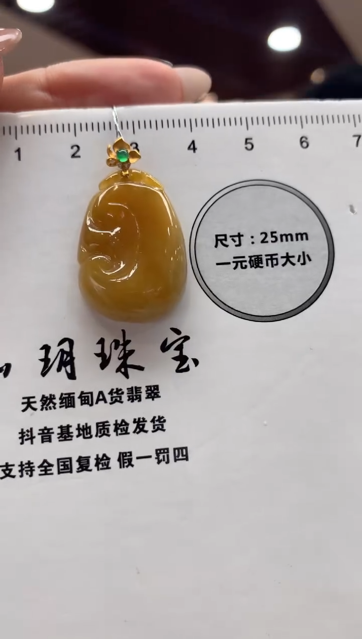 吊坠(不含链)18K金镶嵌翡翠如意