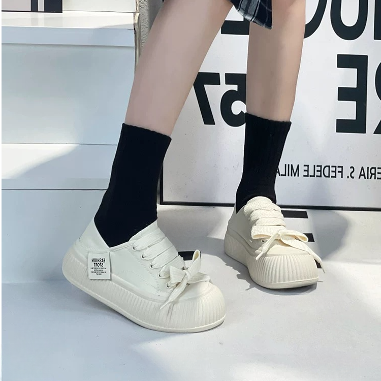 2026-1 37104厚底两穿小白鞋女真皮踩跟饼干鞋四季休闲牛皮软底