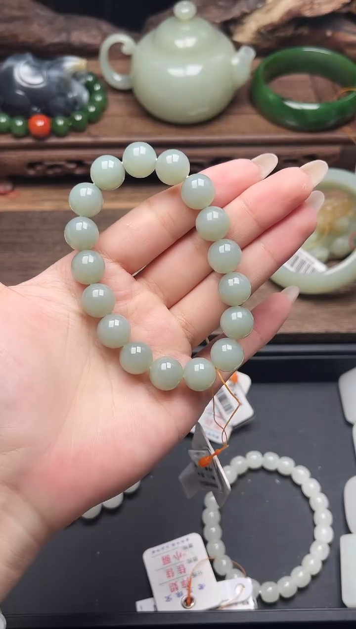 未镶嵌手串和田玉卡12吐拉牧场 圆珠9009407