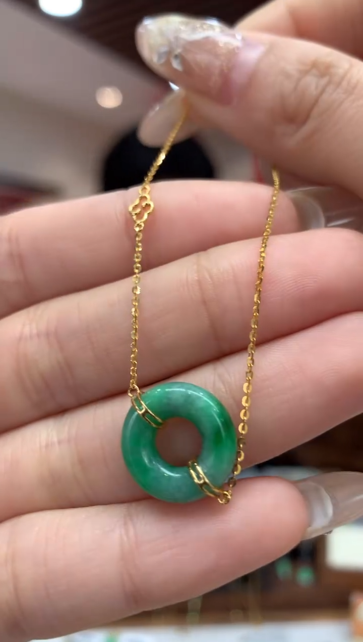 【闪购商品】翡翠手链18K金镶嵌手链