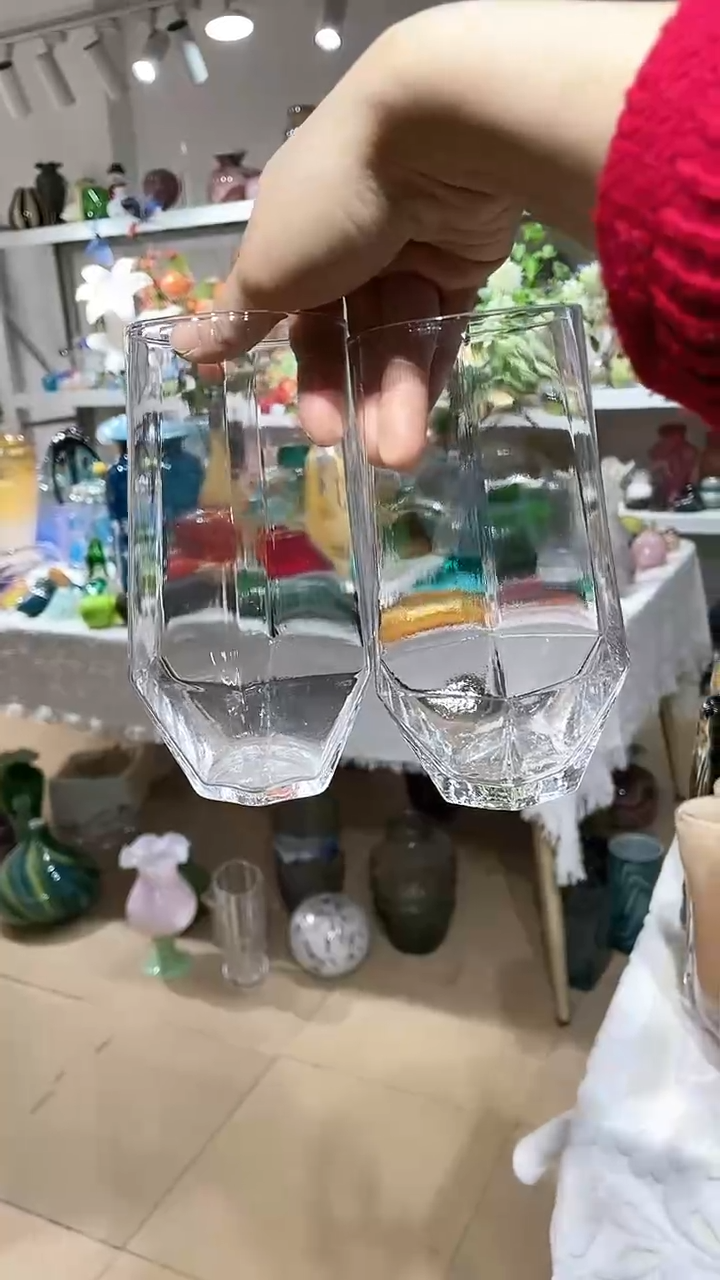【闪购商品】水晶玻璃2只透明宽楞水杯
