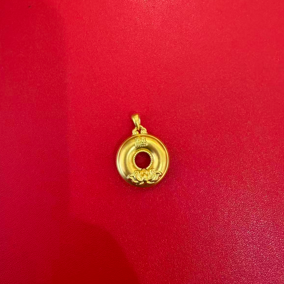 老庙足金时尚莲花平安扣吊坠