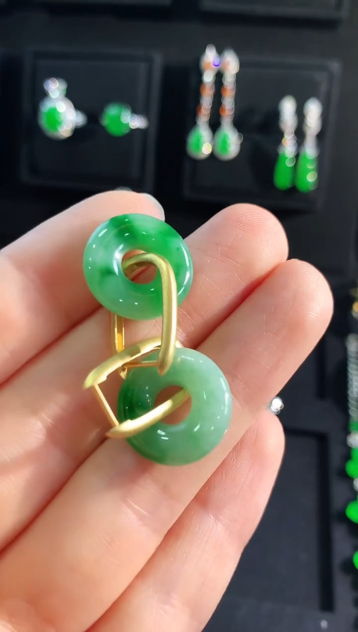 【闪购商品】翡翠耳饰18K金镶嵌耳饰