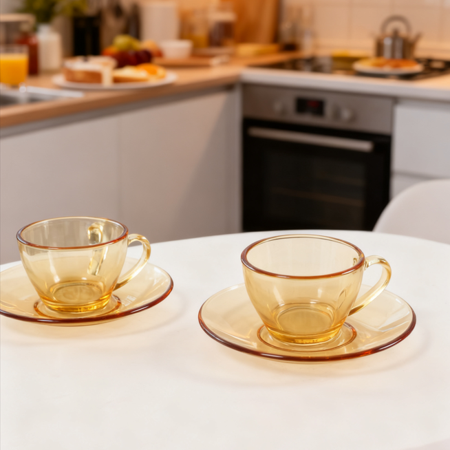 背景同款【拍1发2】 早餐杯 牛奶杯 咖啡杯 琥珀色高硼硅咖啡杯套装