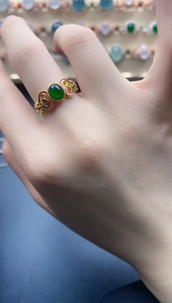 翡翠戒指银S925镶嵌一物一证一礼盒