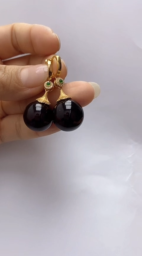 【闪购商品】琥珀裸石银S925镶嵌血珀耳坠