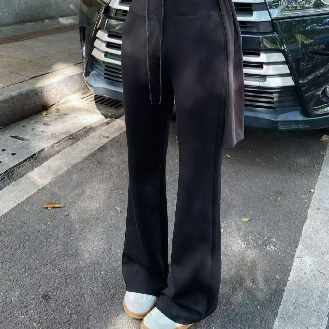 羊绒加绒喇叭裤女款裤子阔腿裤加绒加厚显瘦黑色