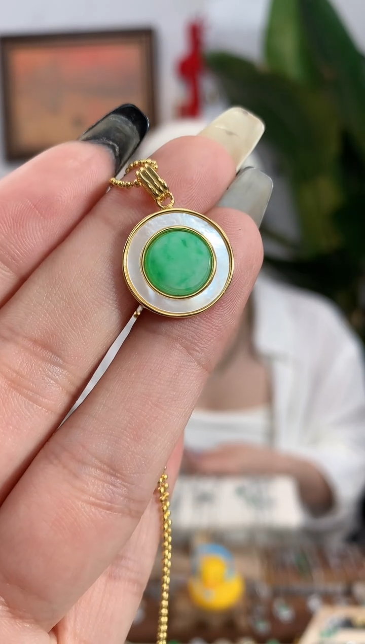 翡翠银S925镶嵌吊坠(不含链)【挽石珠宝】天然缅甸翡翠嗲送走