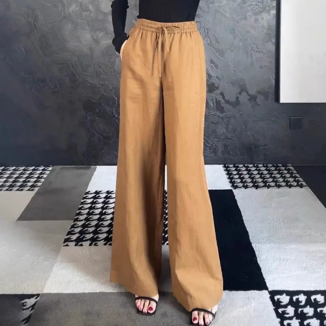 夏季新款高腰休闲亚麻宽松女士老钱风穿搭5100552