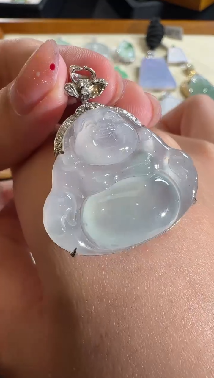 【闪购商品】翡翠吊坠(不含链)18K金镶嵌【源头工厂】钻石镶嵌
