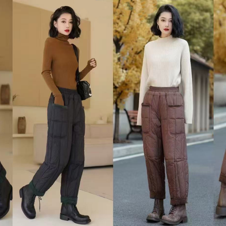 冬季新款时尚休闲百搭女外穿直筒束脚裤显瘦中腰羽绒裤6621
