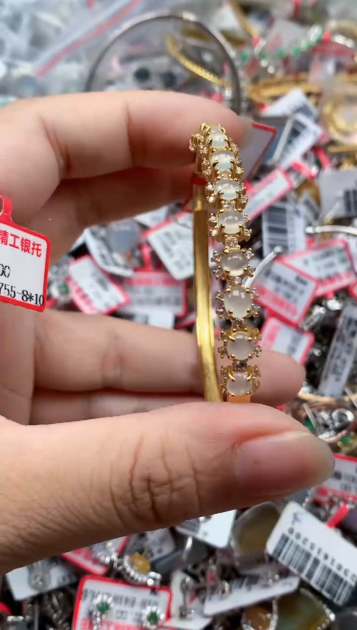 银S925镶嵌戒指翡翠天然A货缅甸翡翠