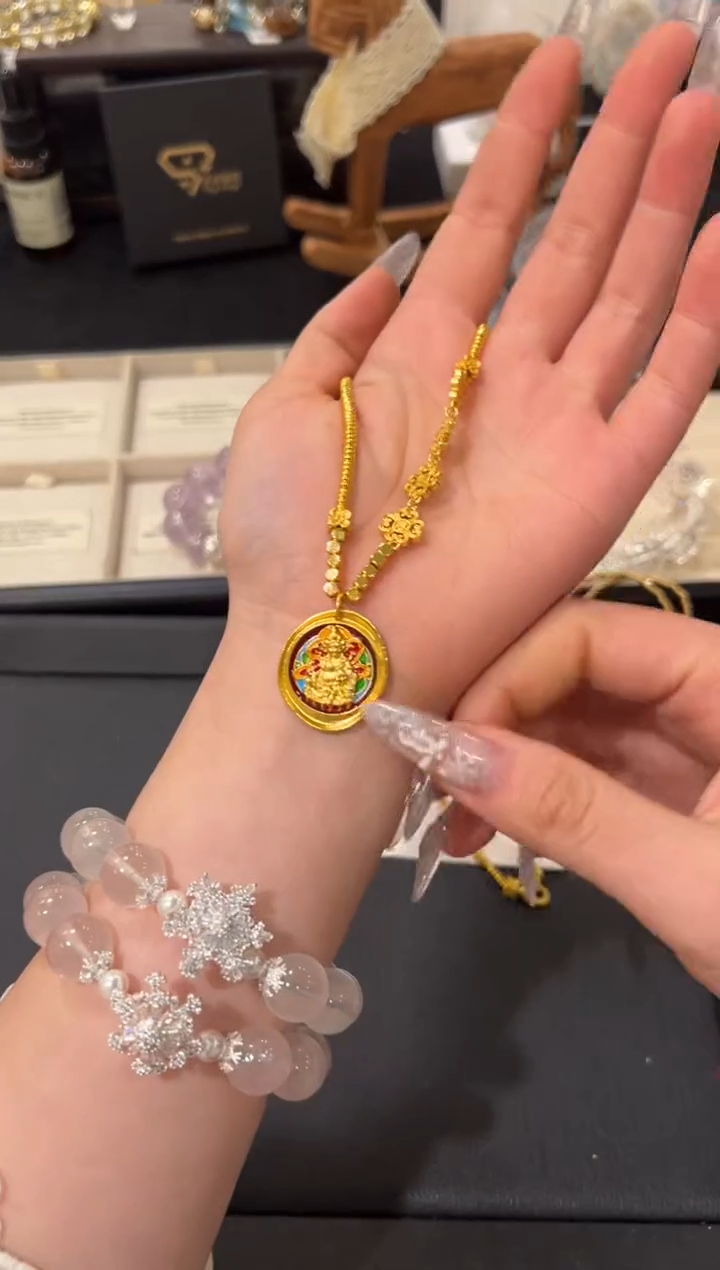未镶嵌手链水晶铜合金黄财神项链