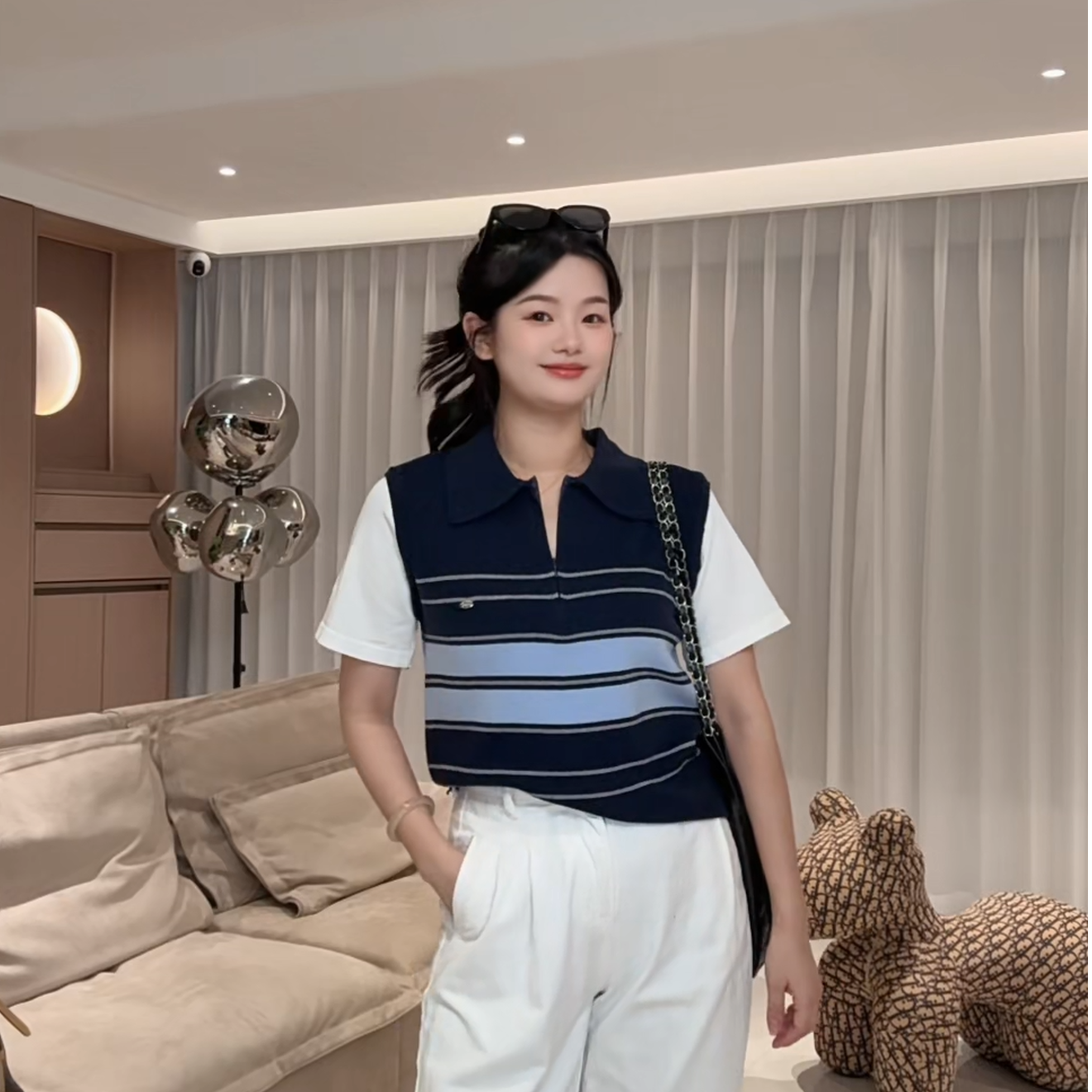 【阿婷家】809新款上新时尚百搭拼接针织T恤