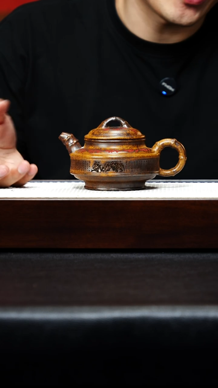 茶壶紫砂宜兴紫砂 双线竹鼓 龙骨金砂 李志刚 h165