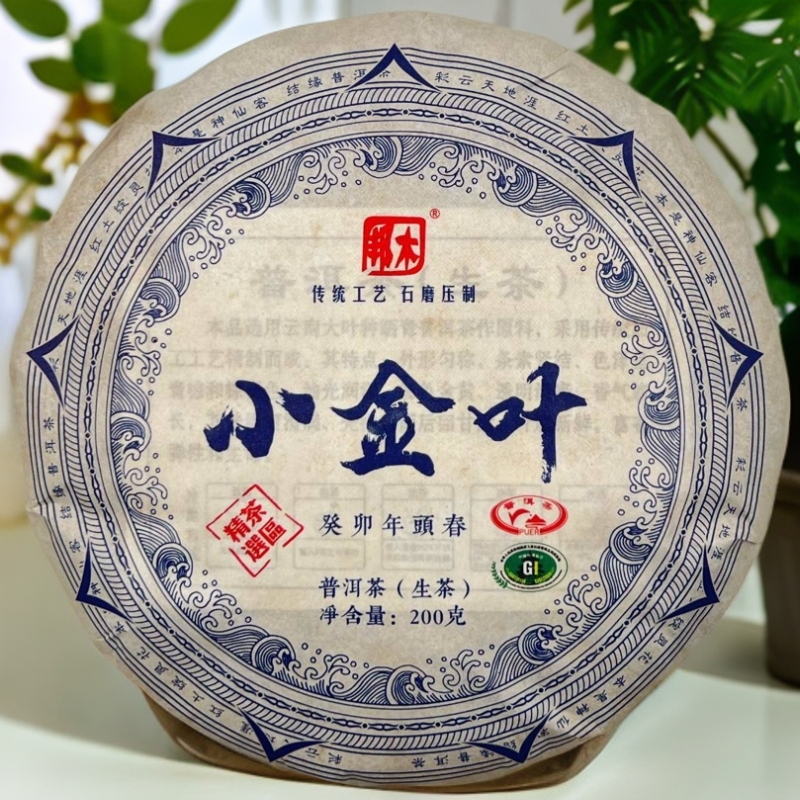 2023年小金叶紧压茶红军茶叶普洱茶生茶头春古树纯料200克