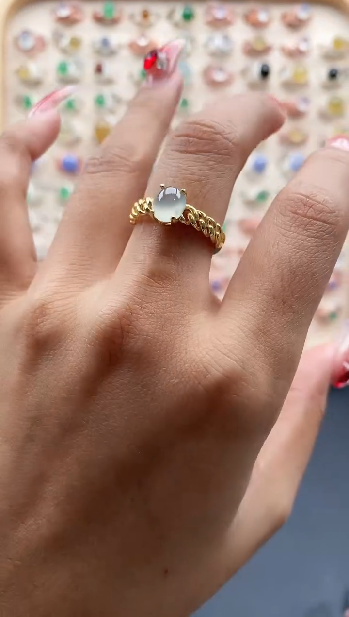 【闪购商品】翡翠戒指银S925镶嵌缅甸天然A货翡翠222 6+2