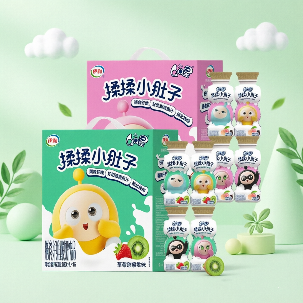 2箱8月伊利QQ蛋仔派对揉揉小肚子180ml*16瓶膳食纤维酸奶饮品整箱