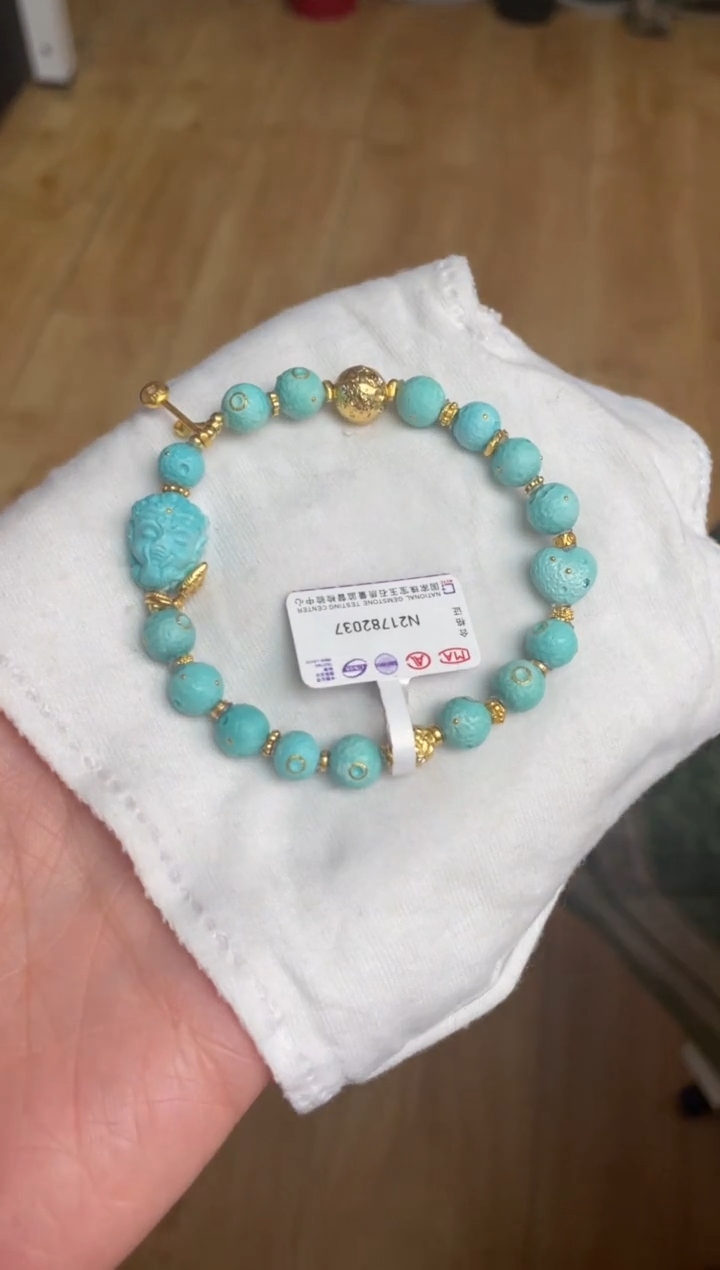 银S925镶嵌绿松石手串57