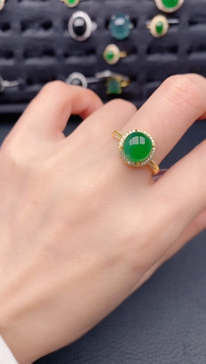 银S925镶嵌戒指翡翠天然a货翡翠521