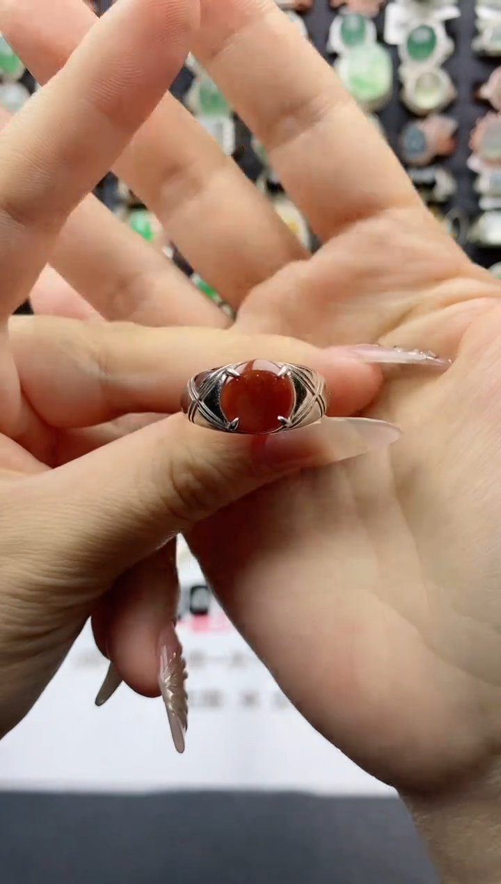 【闪购商品】翡翠戒指银S925镶嵌天然翡翠男戒