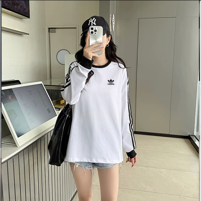 三条杠纯棉男女同款宽松百搭春秋休闲运动长袖卫衣