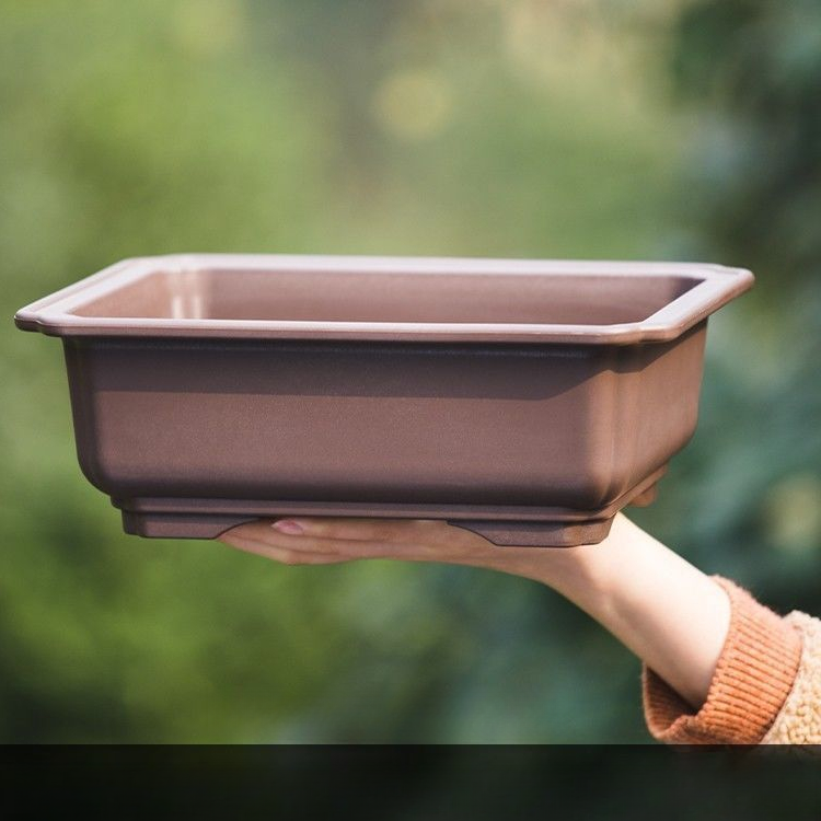 仿紫砂家用长方形花盆马槽盆多肉绿植榕树园艺盆栽盆景透气树脂盆