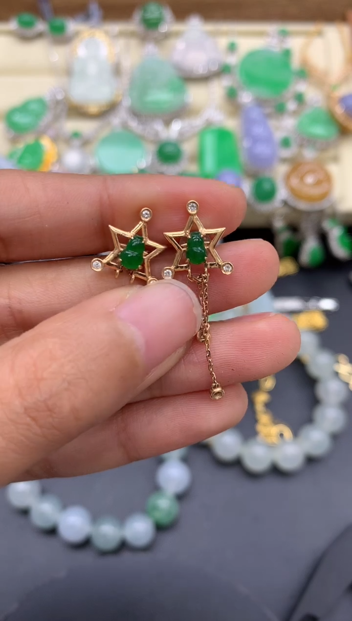 【闪购商品】翡翠耳饰18K金镶嵌575-中国好珍宝