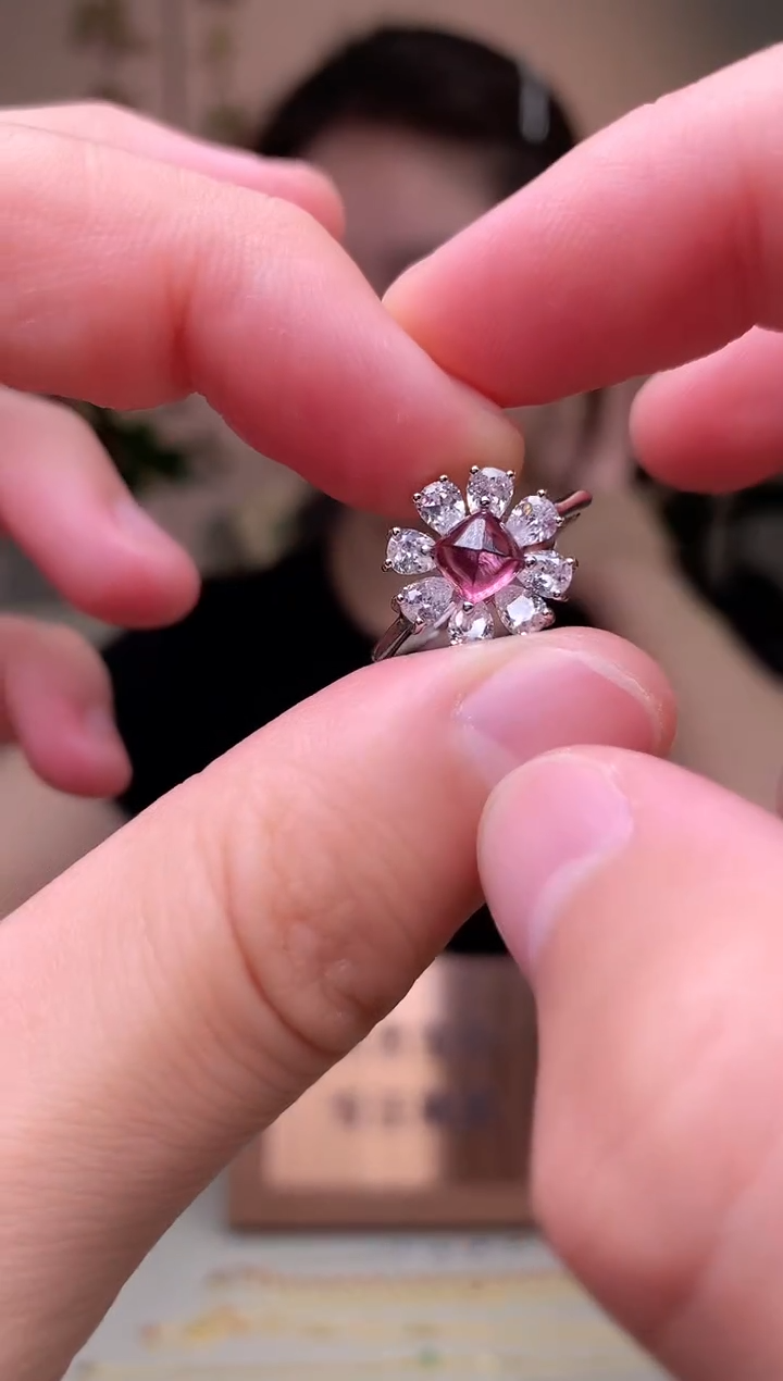 石榴石戒指银S925镶嵌戒指