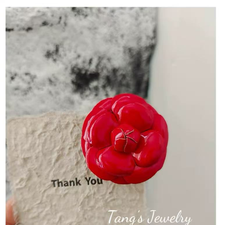 铜合金胸针 香山茶 红皮  中古vintage金色花朵设计复古胸针