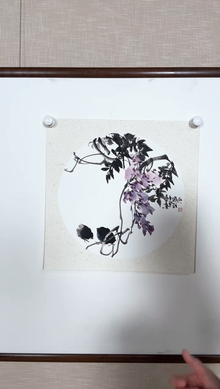 国画李X波卡纸花鸟画