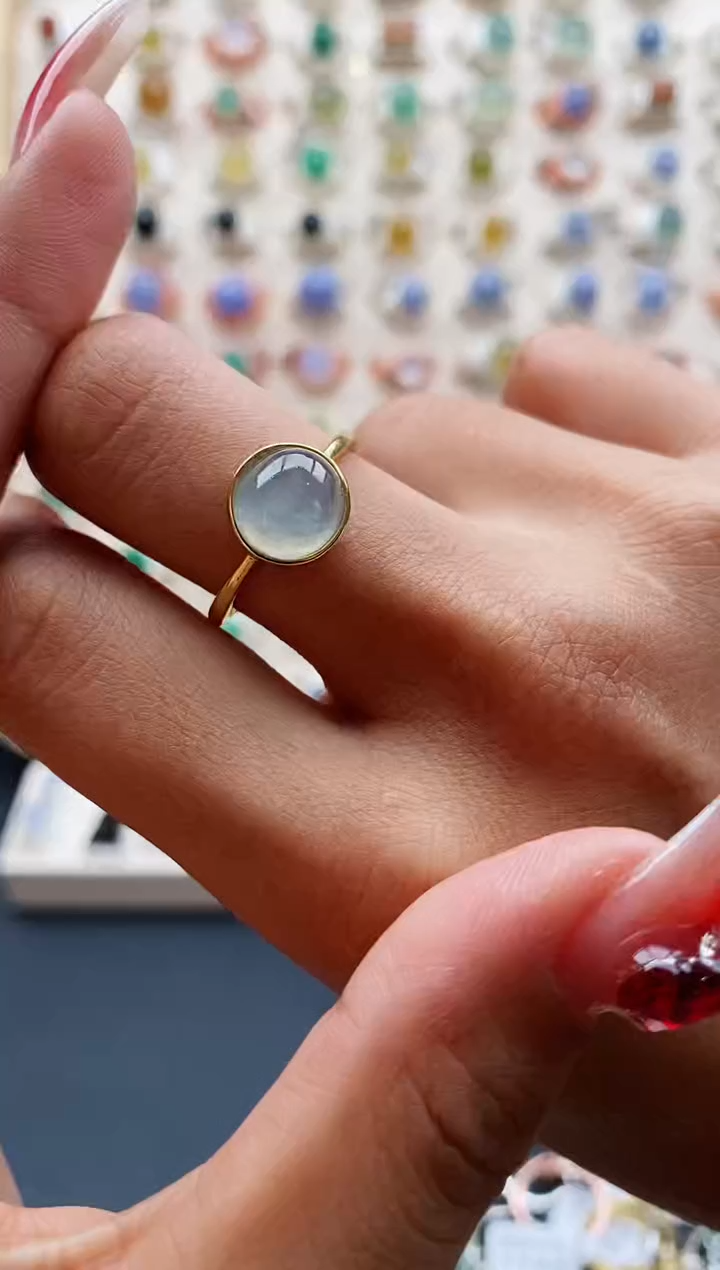 【闪购商品】翡翠戒指银S925镶嵌缅甸天然A货翡翠222 5+9