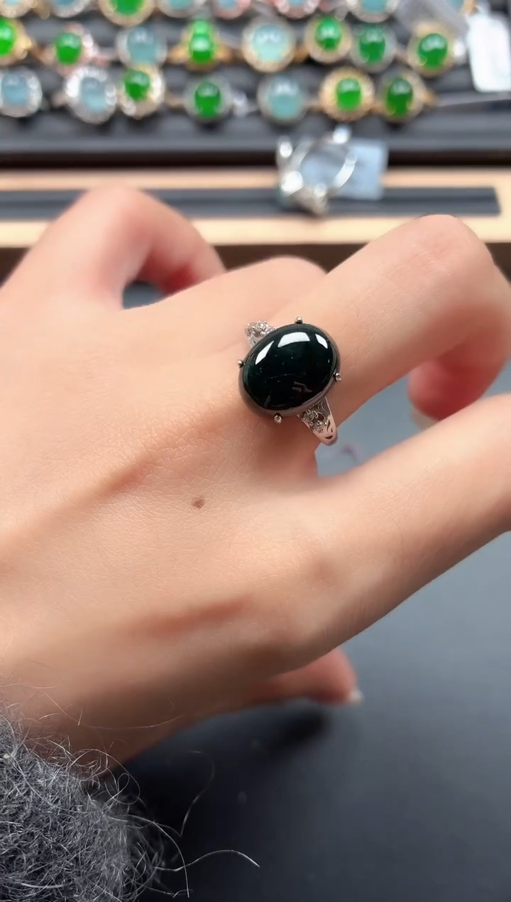 银S925镶嵌戒指翡翠1