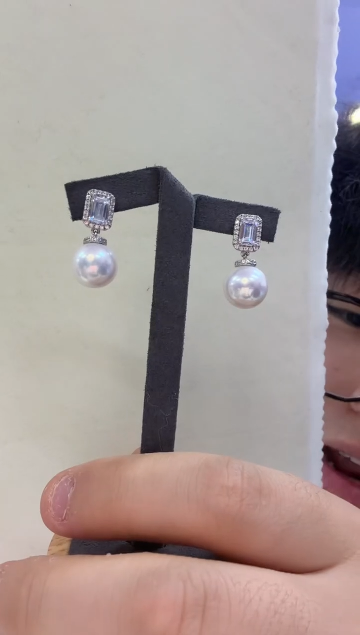 银S925镶嵌耳饰淡水珍珠S925银淡水珍珠耳钉