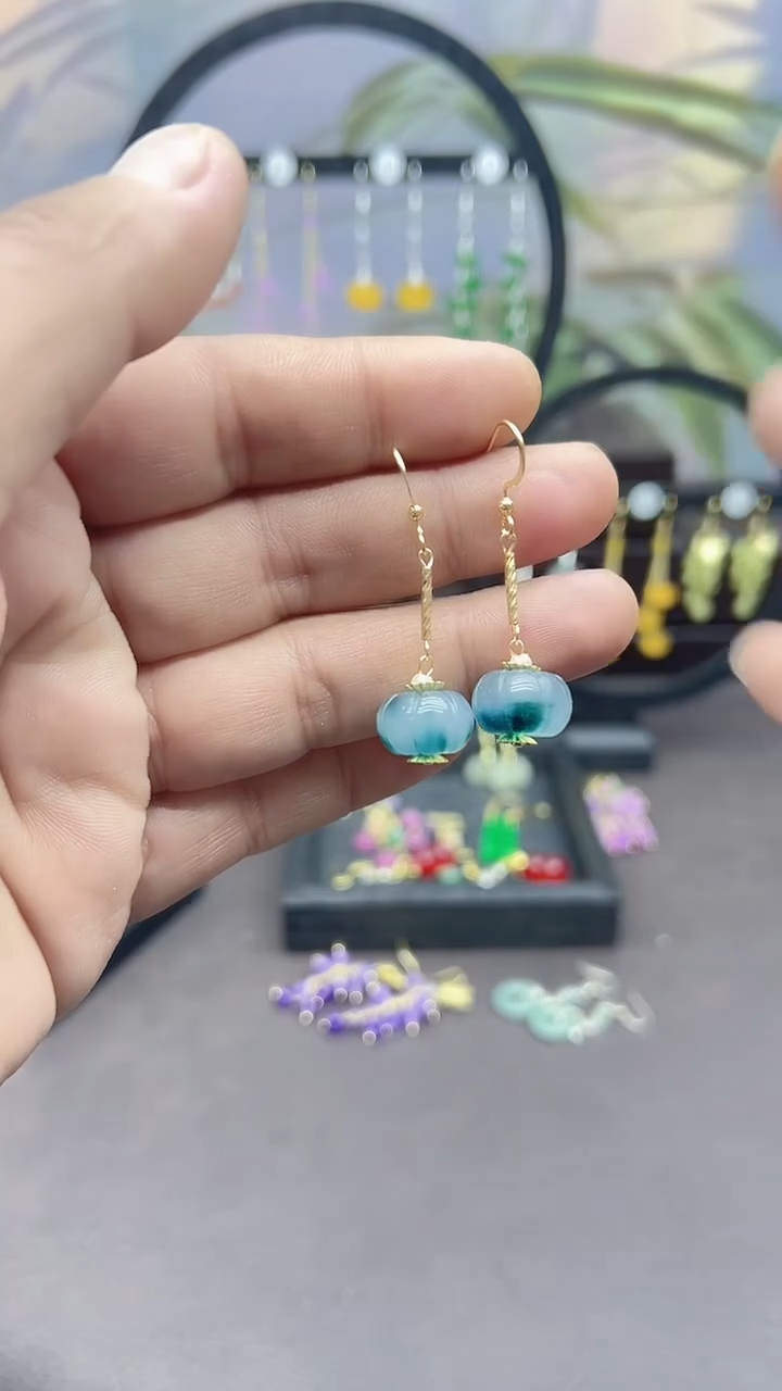 未镶嵌石英质玉（天山翠）耳饰008