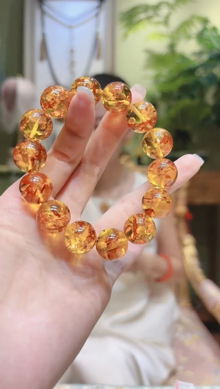 【闪购商品】琥珀裸石未镶嵌花珀手串14.9