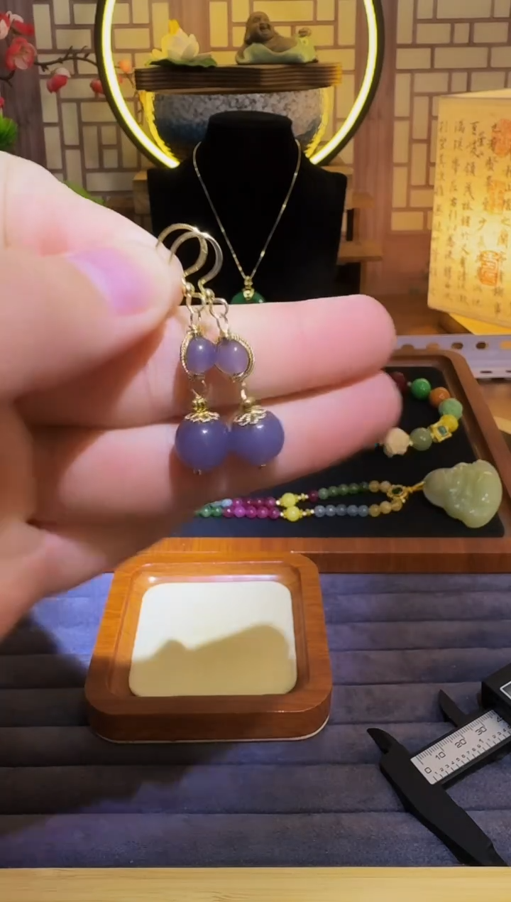 和田玉14K金镶嵌耳饰E310