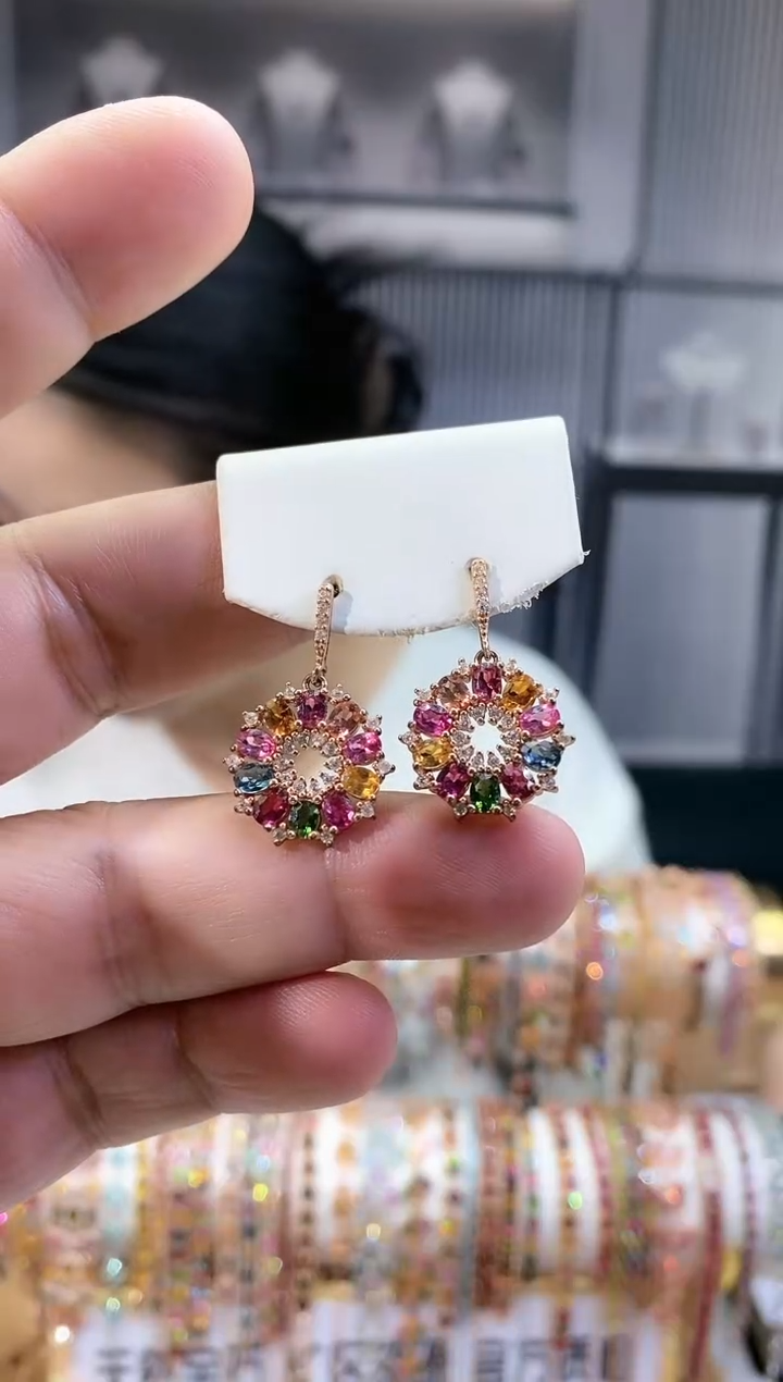 银S925镶嵌耳钉碧玺66115516515665