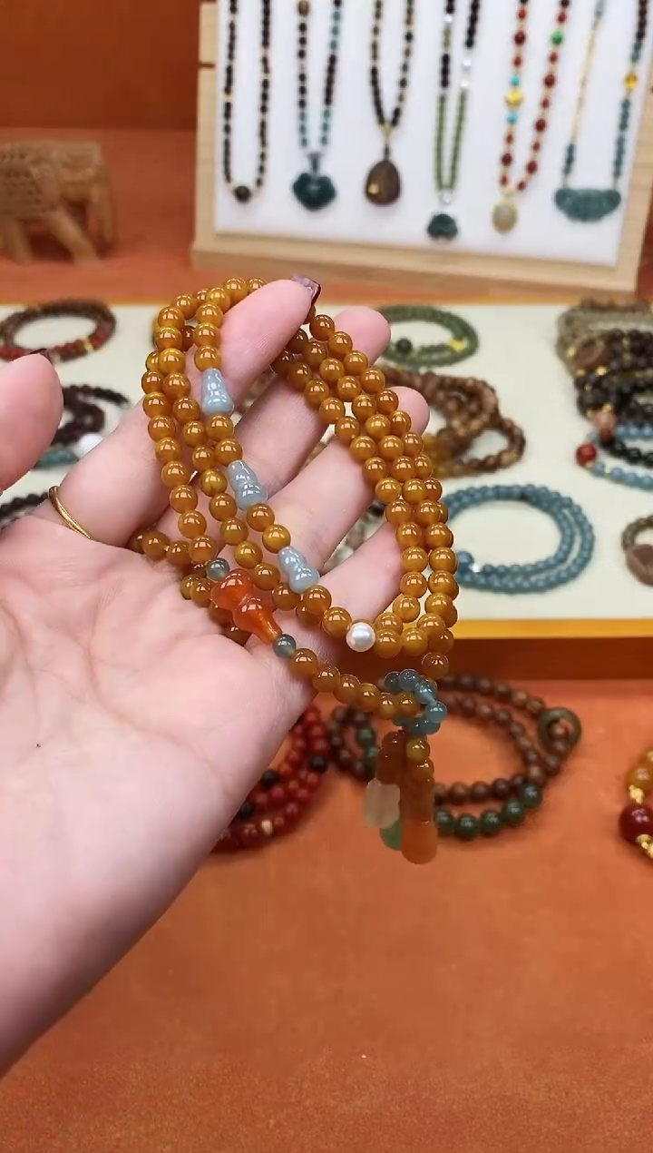 手链蜜蜡未镶嵌多圈蜜蜡蓝水葫芦手链