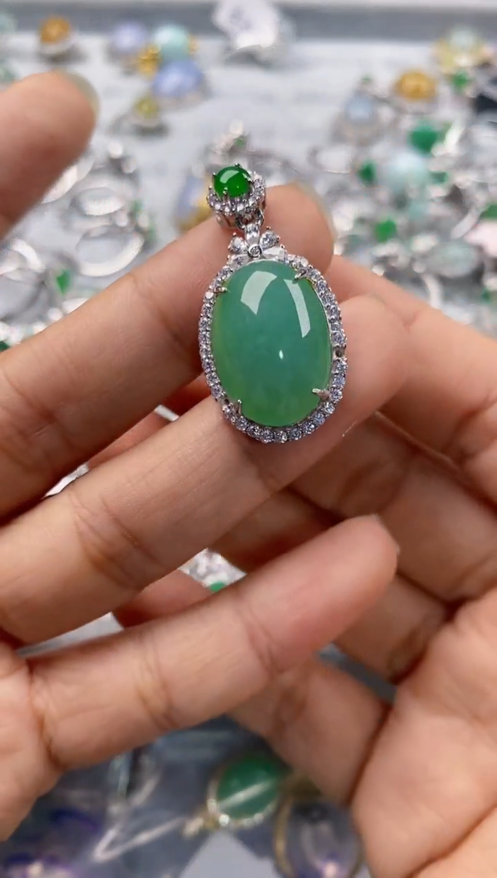 银S925镶嵌戒指翡翠444---3