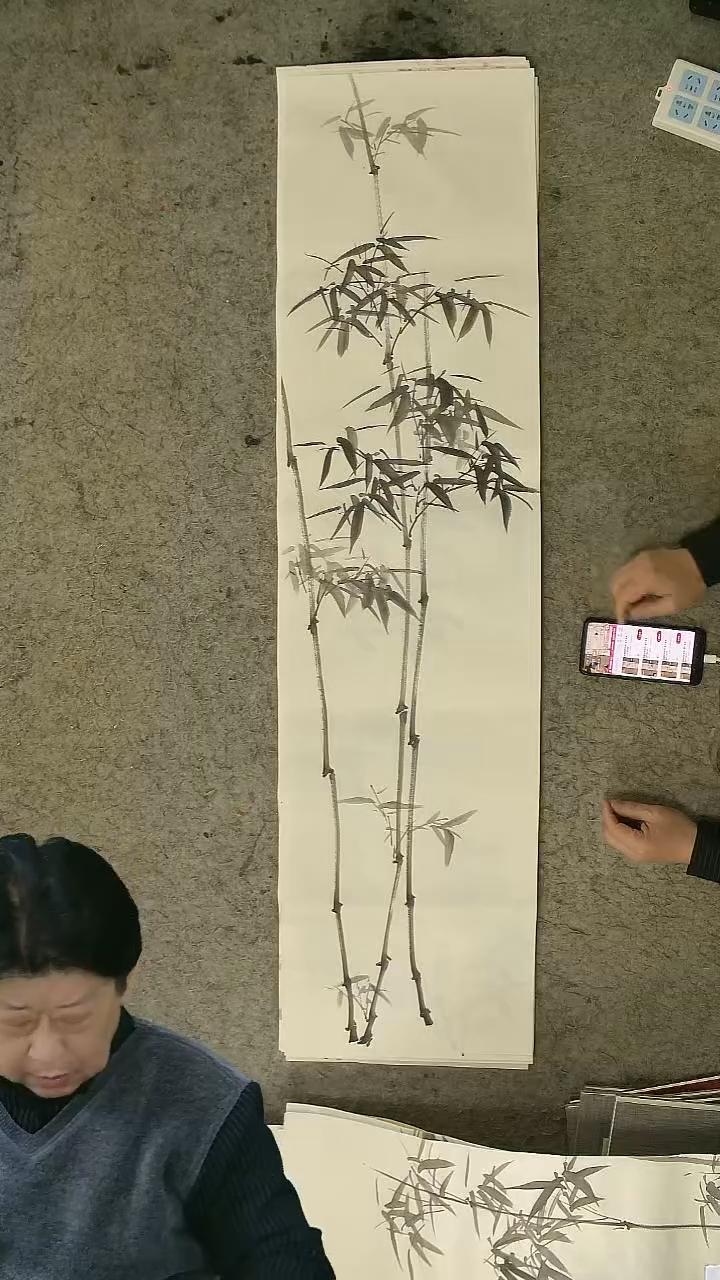 国画四尺对开  墨竹条屏 34*138cm