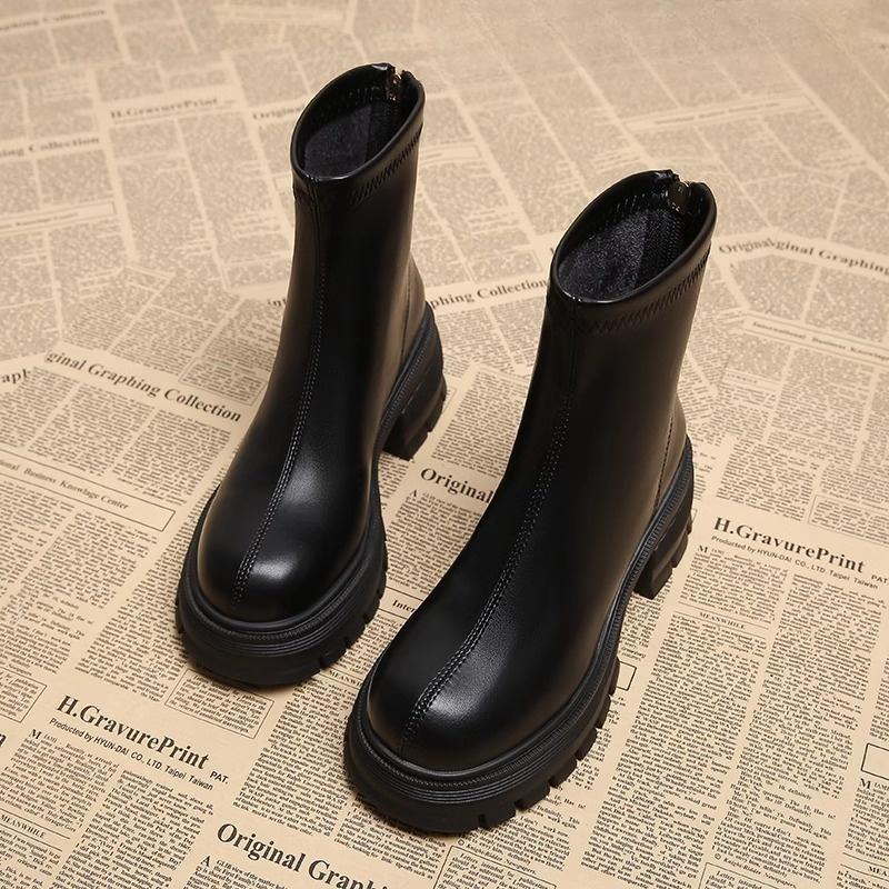 卓诗尼【断码清仓】高跟短靴女2025新款春秋冬厚底粗高跟英伦马丁靴