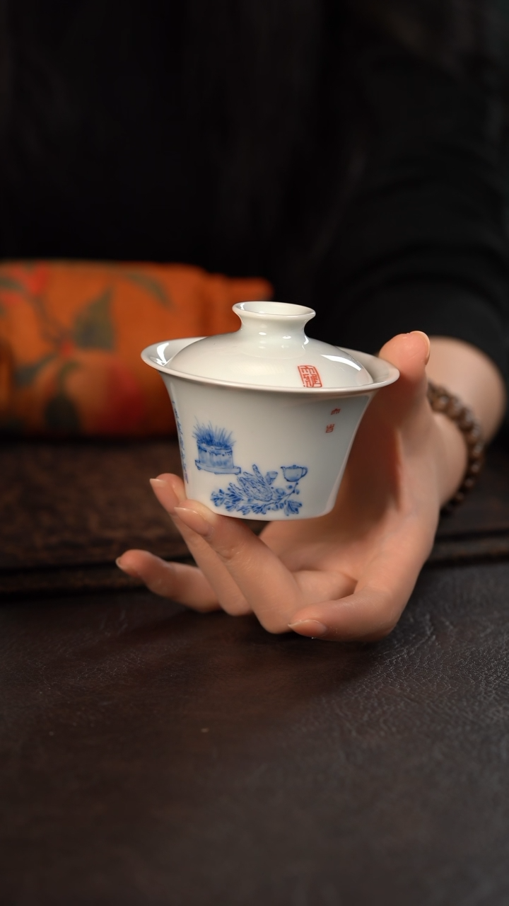 【闪购商品】杯聚澜堂富贵清供马蹄撇口盖碗