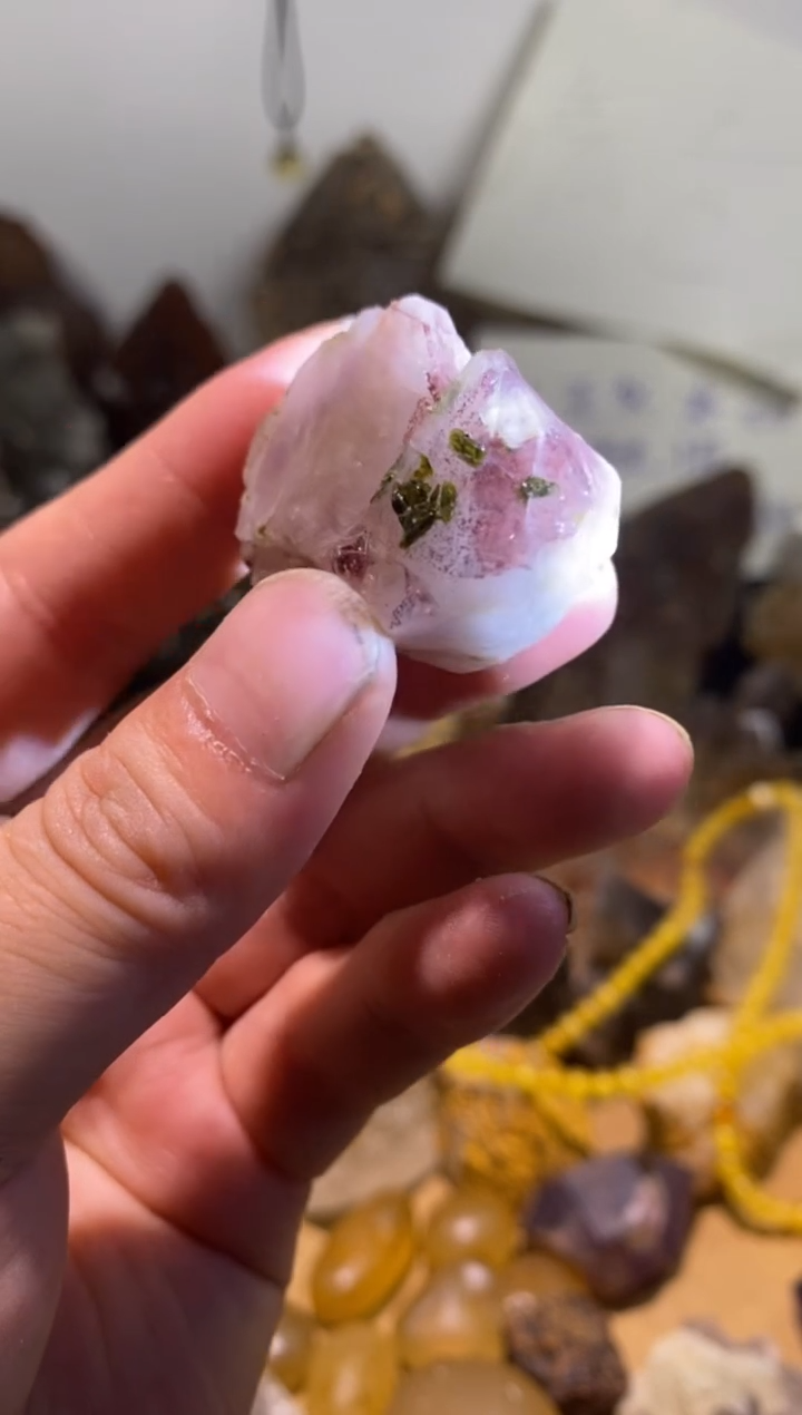 水晶珠宝半成品未镶嵌87号粉色隐山花园+绿帘