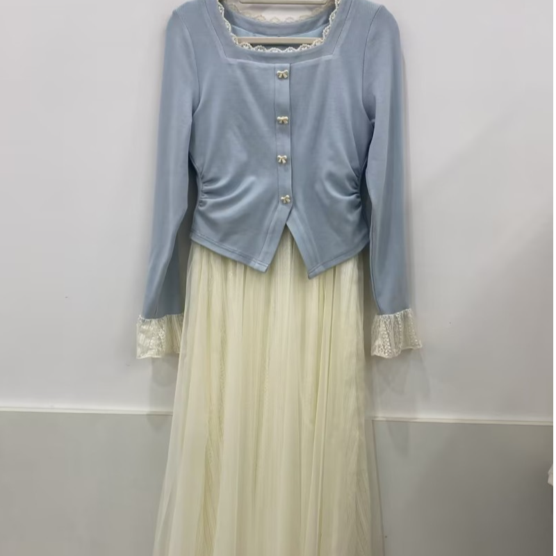 鹿向南-七月茉时尚气质收腰蓝色连衣裙QYM002488