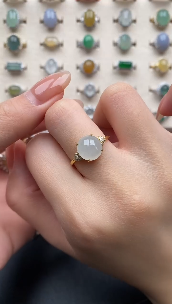 银S925镶嵌戒指翡翠一物一证一礼盒