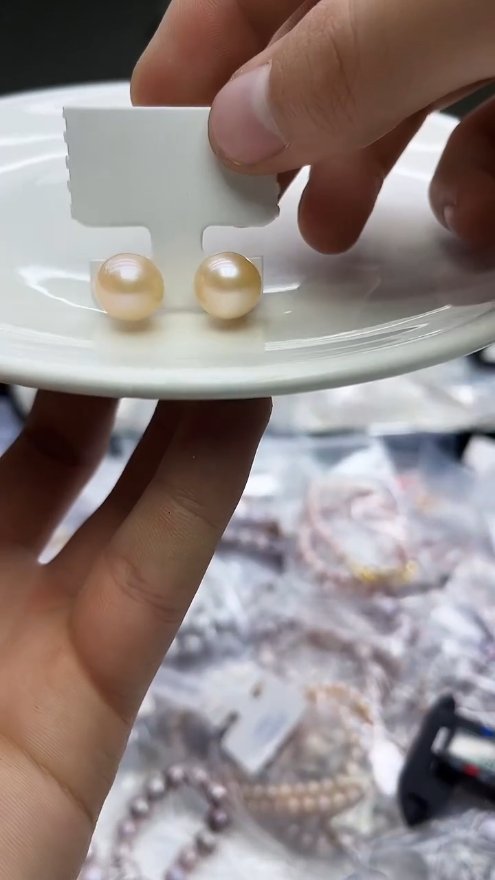 未镶嵌耳饰淡水珍珠中国红耳饰