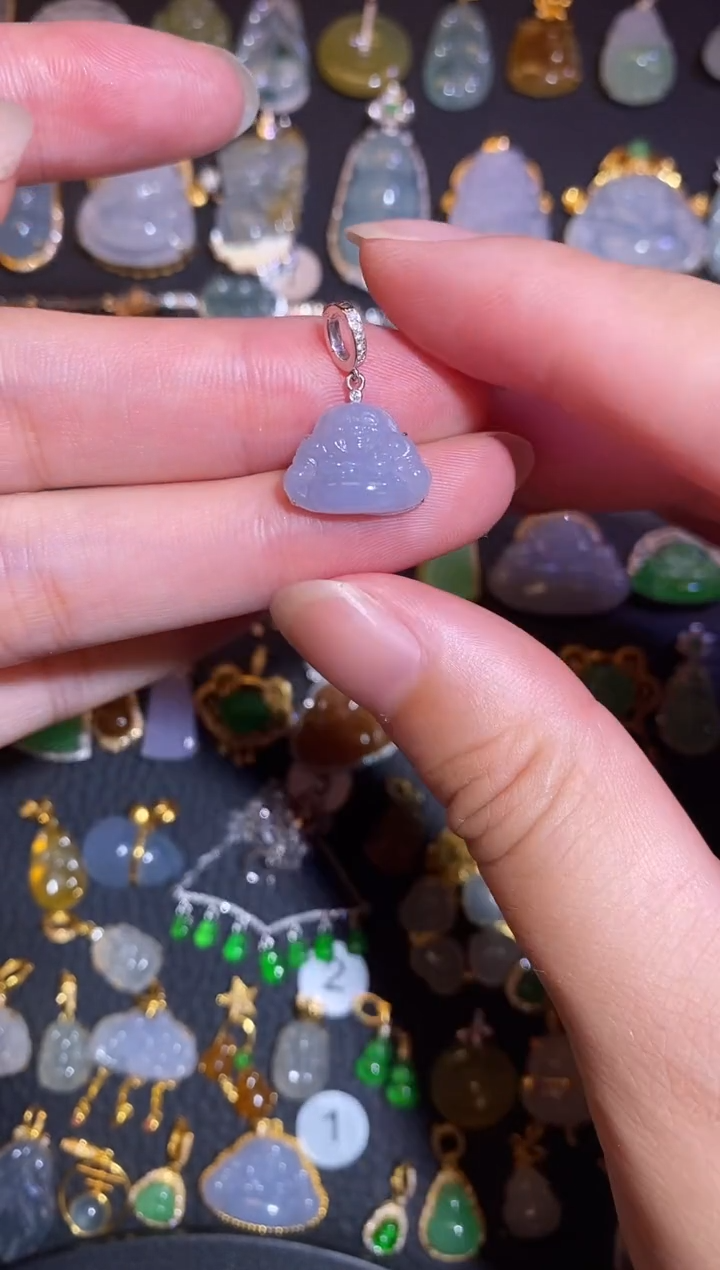 翡翠18K金镶嵌颈饰天然A货翡翠