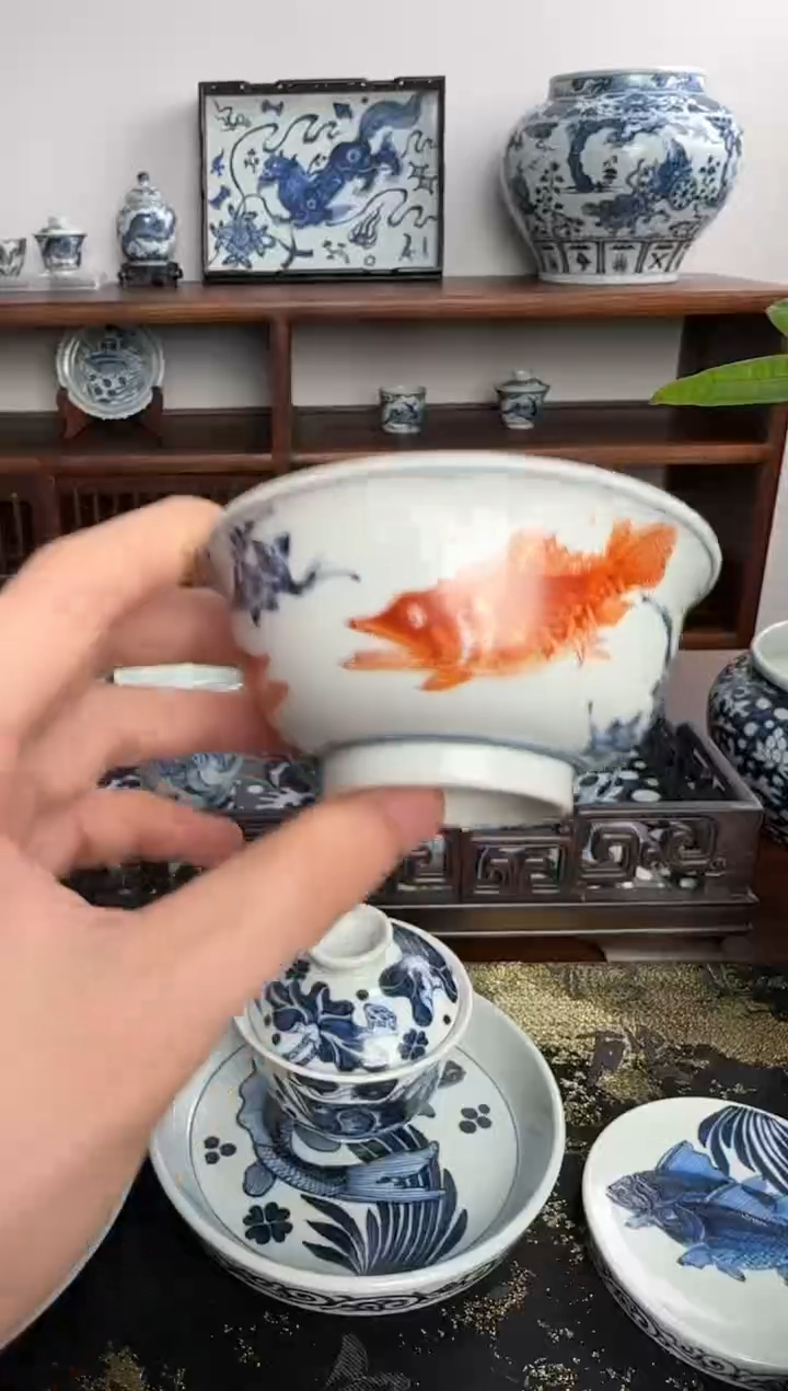 【闪购商品】摆件含真藏古钒红桃花鳜鱼杯